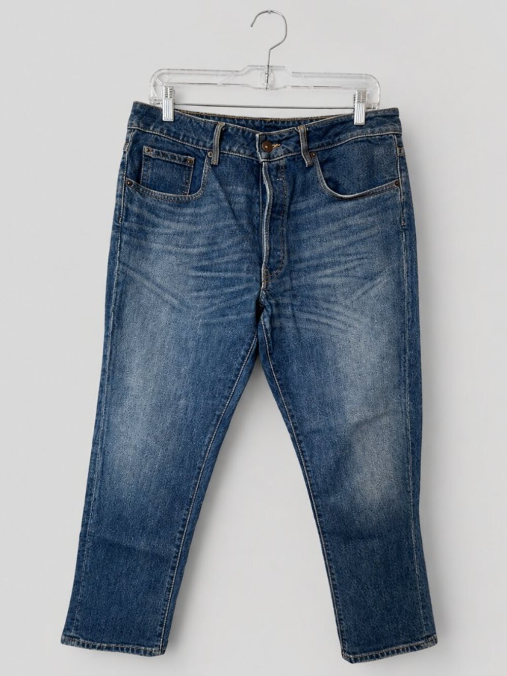 6397 Button Fly Jeans Women’s Size 29 Medium Wash Distressed Straight Leg